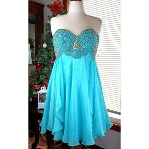 Womens Dress Size 12 Party Holiday Prom Strapless Fairycore Aqua NO STRAPS NWOT